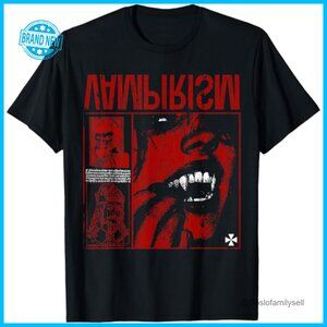 Gothic Emo Y2K Grunge Streetwear T-Shirt V-Neck Distressed Vampire Design